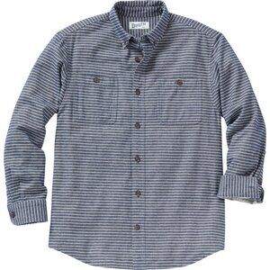 Duluth Trading Shirt Mens Large Free Swingin Flannel Slim Fit Abyss Blue Stripe